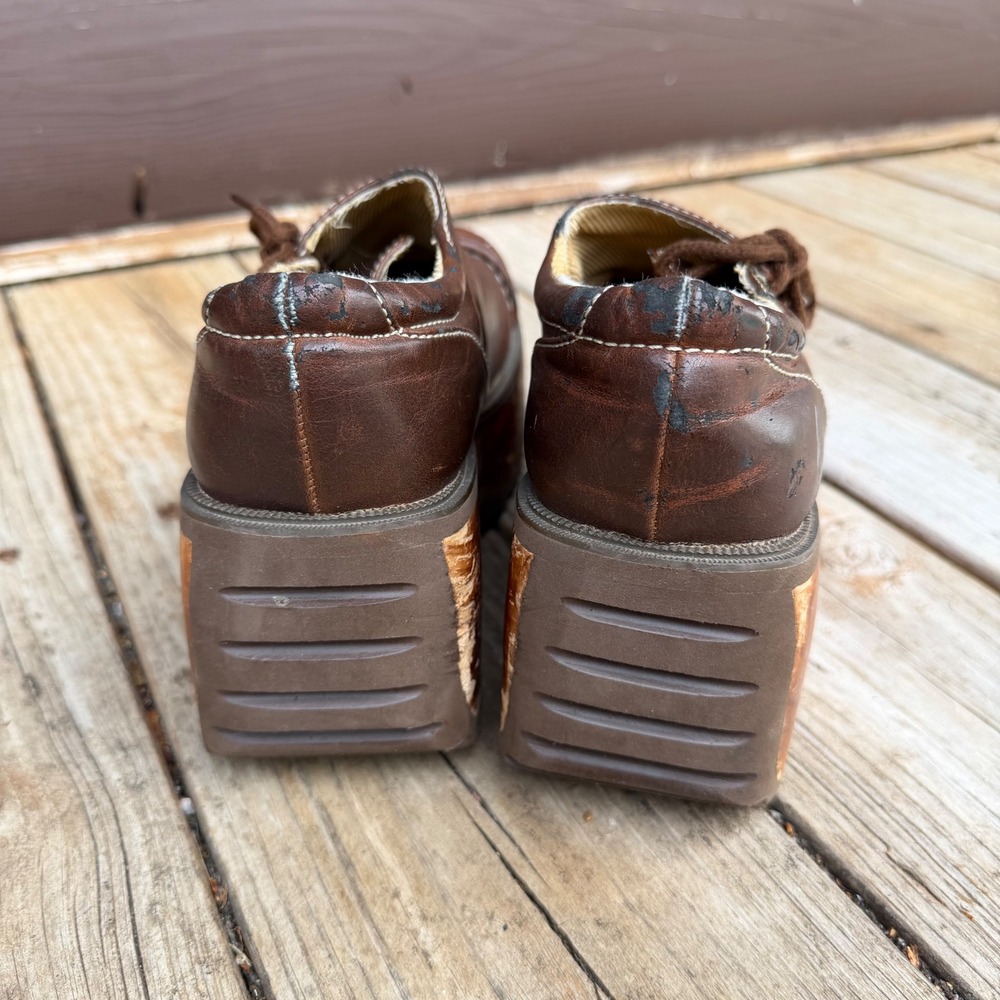 Vtg Bakers Platform Oxford Shoes Womens 7.5/8 Brown Chunky Wood Wedge Y2K 90s - Picture 6 of 10